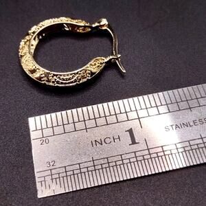 18k Gold Plated Boho Etched Hoop Dangle Earrings Lever Back Womens Birthday Gift